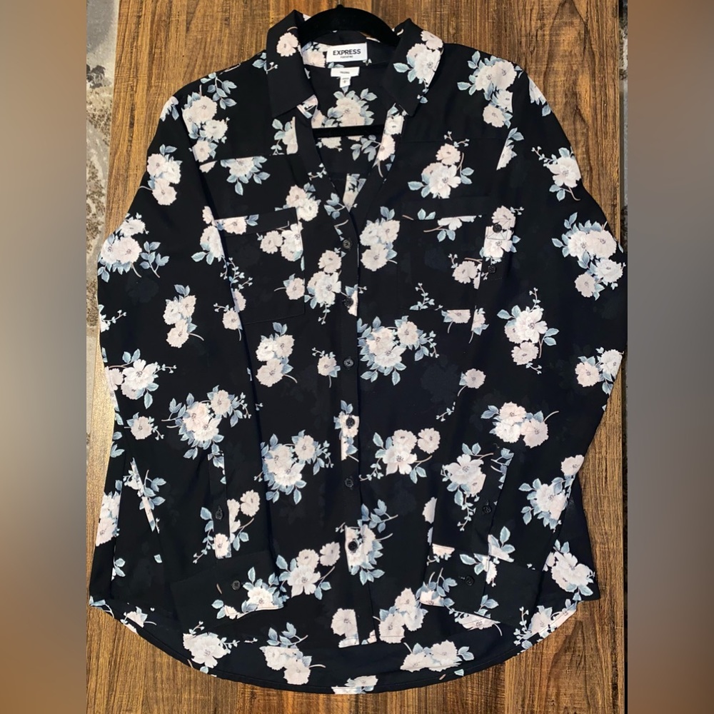Express Floral Original Fit Portofino Button Up Women’s Size L